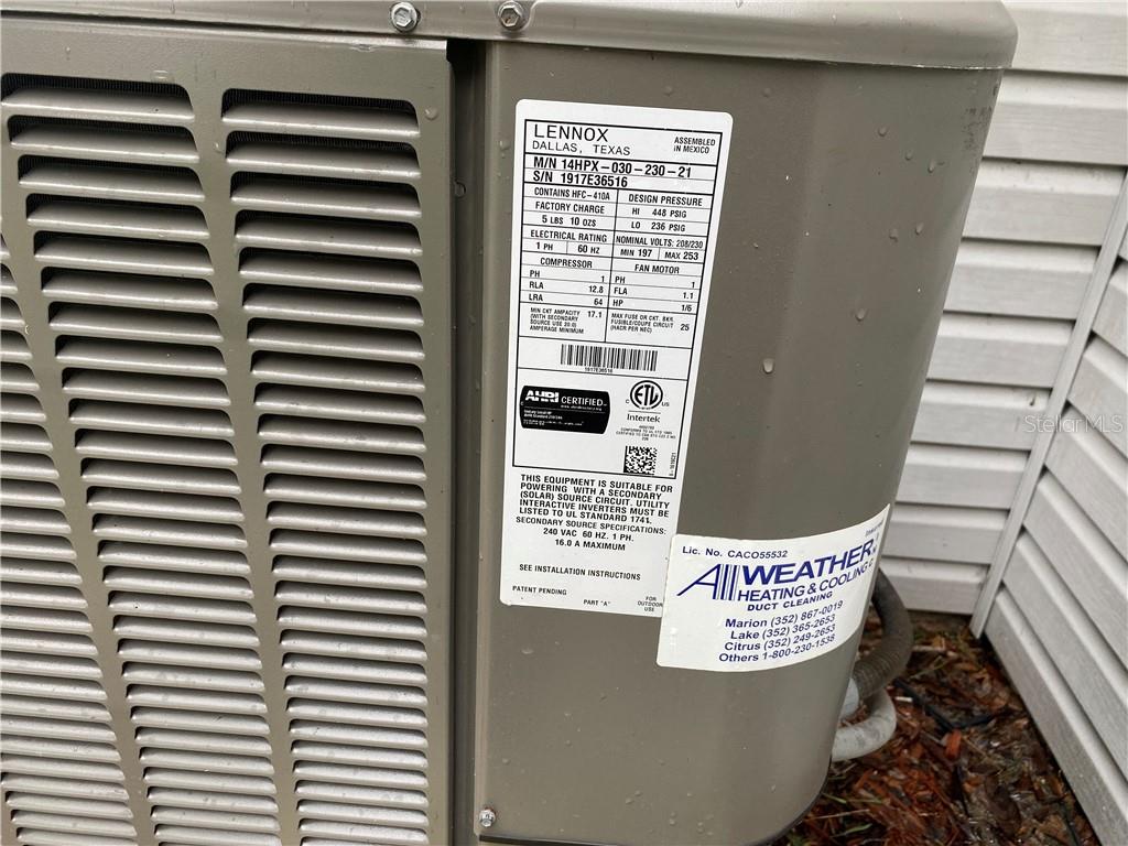 LENNOX AIR CONDITIONER REPLACED IN 2017