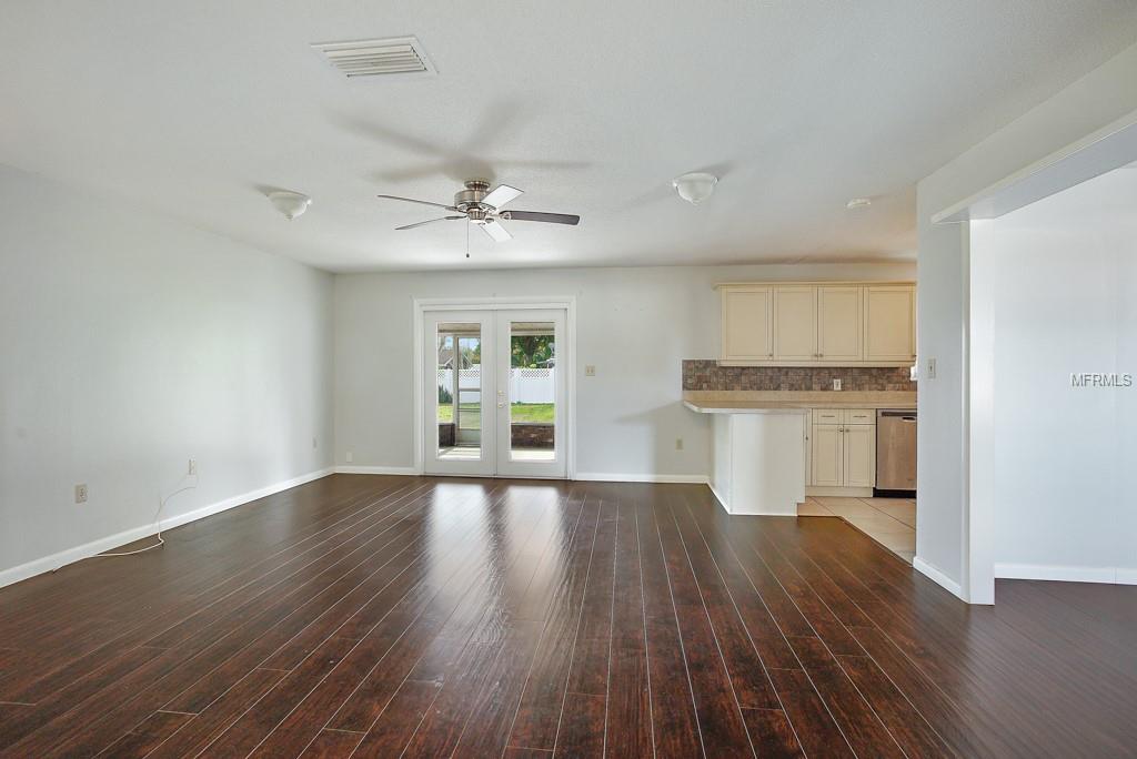 Living room with French doors to porch