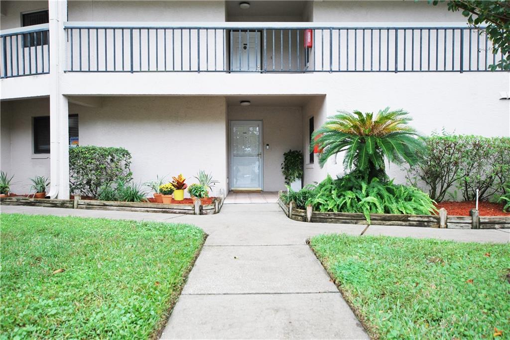 Front view from your assigned parking spot to your front door.