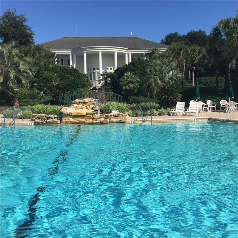 MANOR POOL WITH VIEW OF WATERFALL AND REAR OF MANOR