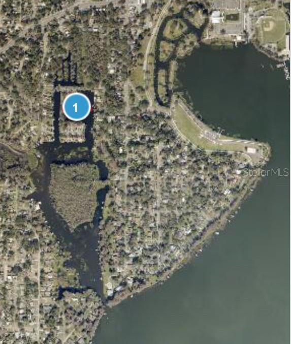 aerial with view of Lake Harris