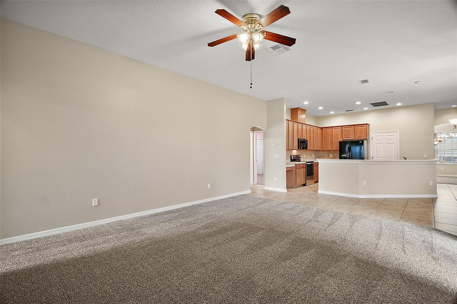 living room open to kitchen and dinette/eat in kitchen