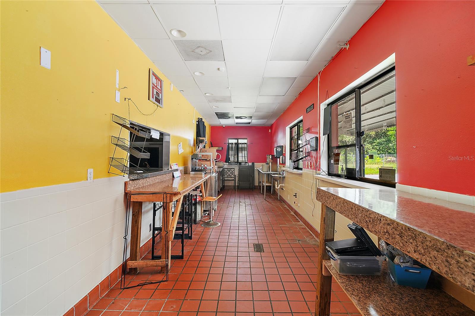 front kitchen / prep area / 2 pickup windows and drivethrough